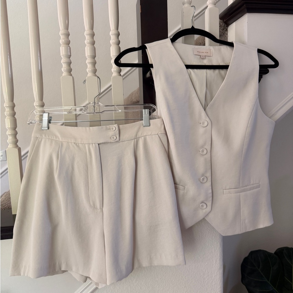 Skies Are Blue Cream Collared Vest with Subtle Sheen